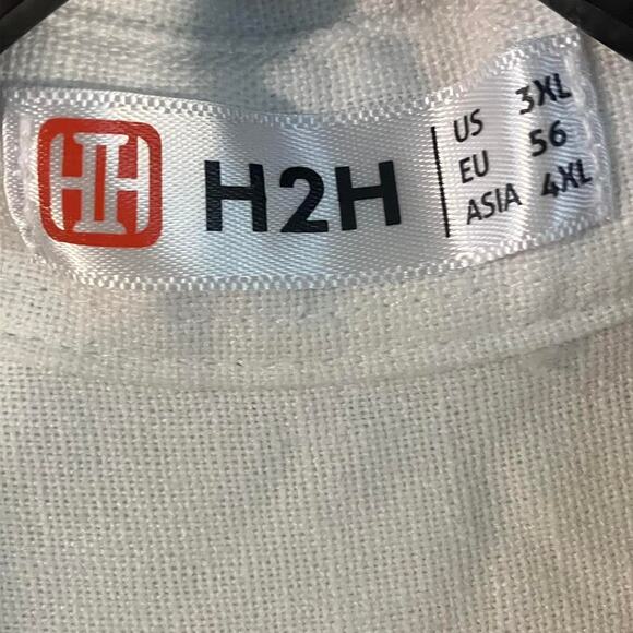 H2H White Linen Blend Button Up Pocket Casual Shirt - Picture 4 of 6